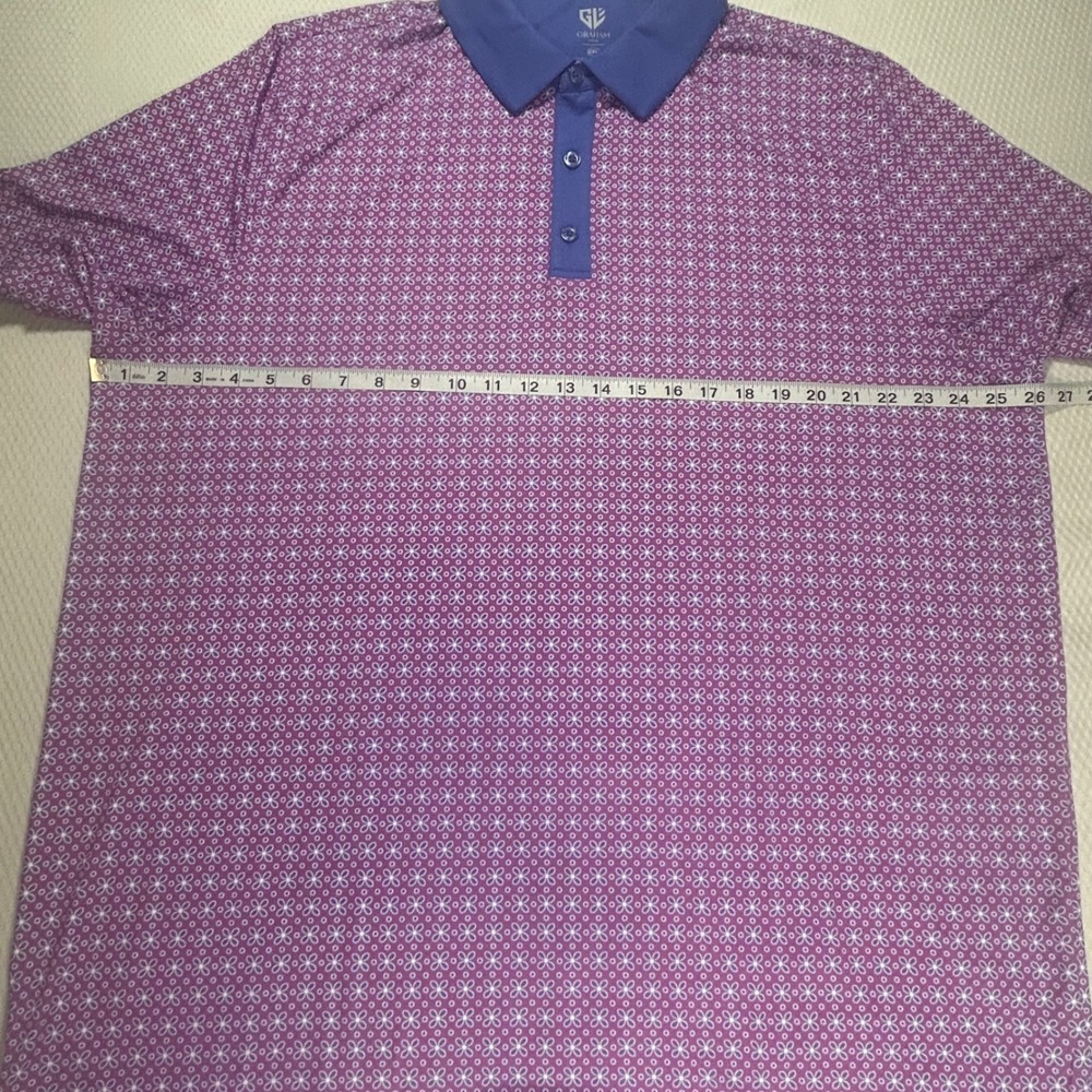 Graham Luxe Leighton Mens XXL Golf Polo Shirt Purple Floral Stretch GL13725 - Picture 3 of 8